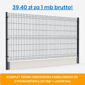 Komplet 100 mb ogrodzenia panelowego 3D z podmurówką wys. 1,73 m fi 4 mm ocynk + lakier RAL