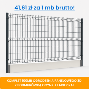 Komplet 100 mb ogrodzenia panelowego 3D z podmurówką wys. 1,93 m fi 4 mm ocynk + lakier RAL