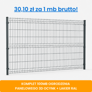 Komplet 100 mb ogrodzenia panelowego 3D wys. 1,23 m fi 5 mm ocynk + lakier RAL