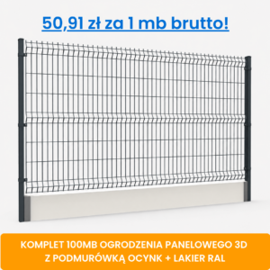 Komplet 100 mb ogrodzenia panelowego 3D z podmurówką wys. 1,73 m fi 5 mm ocynk + lakier RAL
