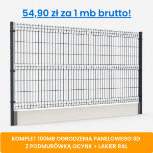 Komplet 100 mb ogrodzenia panelowego 3D z podmurówką wys. 1,93 m fi 5 mm ocynk + lakier RAL