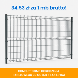 Komplet 100 mb ogrodzenia panelowego 3D wys. 1,53 m fi 5 mm ocynk + lakier RAL