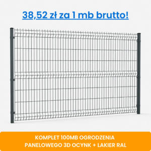 Komplet 100 mb ogrodzenia panelowego 3D wys. 1,73 m fi 5 mm ocynk + lakier RAL