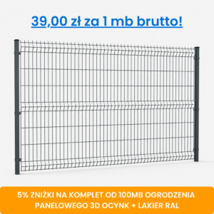 Komplet 100 mb ogrodzenia panelowego 3D wys. 1,23 m fi 4 mm ocynk + lakier RAL