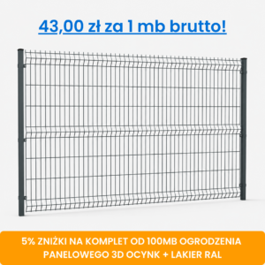 Komplet 100 mb ogrodzenia panelowego 3D wys. 1,23 m fi 4 mm ocynk + lakier RAL