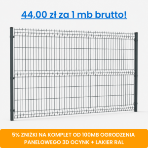 Komplet 100 mb ogrodzenia panelowego 3D wys. 1,23 m fi 4 mm ocynk + lakier RAL
