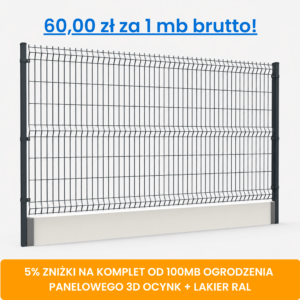 Komplet 100 mb ogrodzenia panelowego 3D z podmurówką wys. 1,48 m fi 4 mm ocynk + lakier RAL