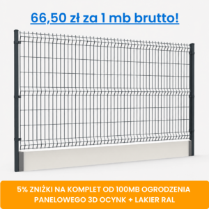 Komplet 100 mb ogrodzenia panelowego 3D z podmurówką wys. 1,48 m fi 4 mm ocynk + lakier RAL