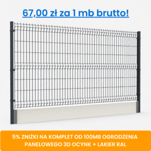 Komplet 100 mb ogrodzenia panelowego 3D z podmurówką wys. 1,48 m fi 4 mm ocynk + lakier RAL