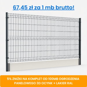 Komplet 100 mb ogrodzenia panelowego 3D z podmurówką wys. 1,48 m fi 4 mm ocynk + lakier RAL