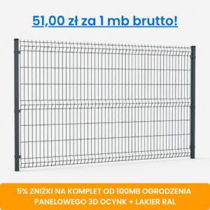 Komplet 100 mb ogrodzenia panelowego 3D wys. 1,53 m fi 4 mm ocynk + lakier RAL