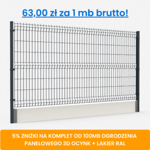 Komplet 100 mb ogrodzenia panelowego 3D z podmurówką wys. 1,78 m fi 4 mm ocynk + lakier RAL