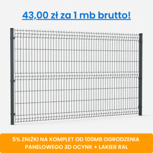 Komplet 100 mb ogrodzenia panelowego 3D wys. 1,53 m fi 4 mm ocynk + lakier RAL