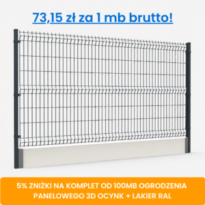 Komplet 100 mb ogrodzenia panelowego 3D z podmurówką wys. 1,98 m fi 4 mm ocynk + lakier RAL