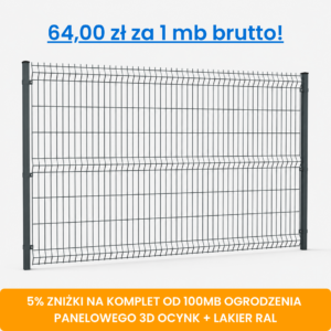 Komplet 100 mb ogrodzenia panelowego 3D wys. 1,23 m fi 5 mm ocynk + lakier RAL