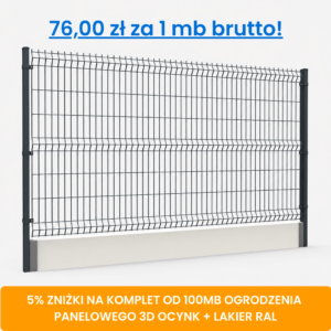 Komplet 100 mb ogrodzenia panelowego 3D z podmurówką wys. 1,48 m fi 5 mm ocynk + lakier RAL