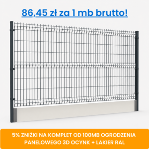 Komplet 100 mb ogrodzenia panelowego 3D z podmurówką wys. 1,48 m fi 5 mm ocynk + lakier RAL