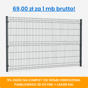 Komplet 100 mb ogrodzenia panelowego 3D wys. 1,53 m fi 5 mm ocynk + lakier RAL