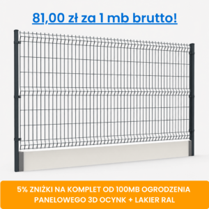 Komplet 100 mb ogrodzenia panelowego 3D z podmurówką wys. 1,78 m fi 5 mm ocynk + lakier RAL