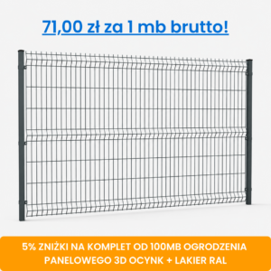 Komplet 100 mb ogrodzenia panelowego 3D wys. 1,53 m fi 5 mm ocynk + lakier RAL