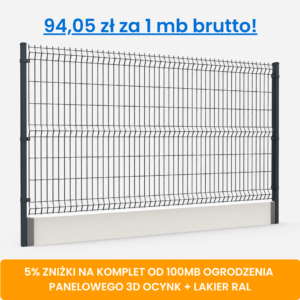 Komplet 100 mb ogrodzenia panelowego 3D z podmurówką wys. 1,78 m fi 5 mm ocynk + lakier RAL