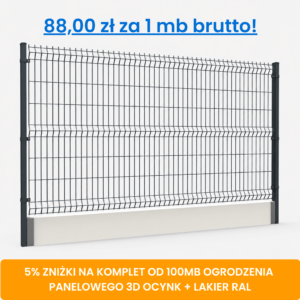 Komplet 100 mb ogrodzenia panelowego 3D z podmurówką wys. 1,98 m fi 5 mm ocynk + lakier RAL