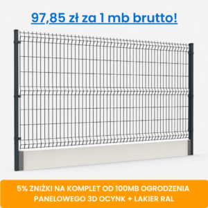 Komplet 100 mb ogrodzenia panelowego 3D z podmurówką wys. 1,98 m fi 5 mm ocynk + lakier RAL